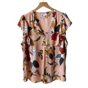 Daniel Rainn floral flutter sleeve v neck top size XXL